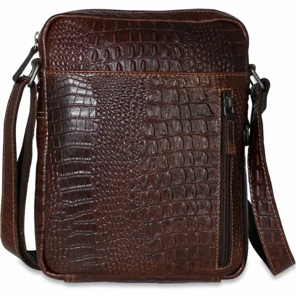 JACK GEORGES VOYAGER HORNBACK CROCO SLIM GENUINE BUFFALO LEATHER CROSSBODYunisex